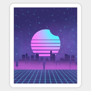 Synthwave Sunset Eclipse Vaporwave City with Galaxy and Neon Grid Sticker